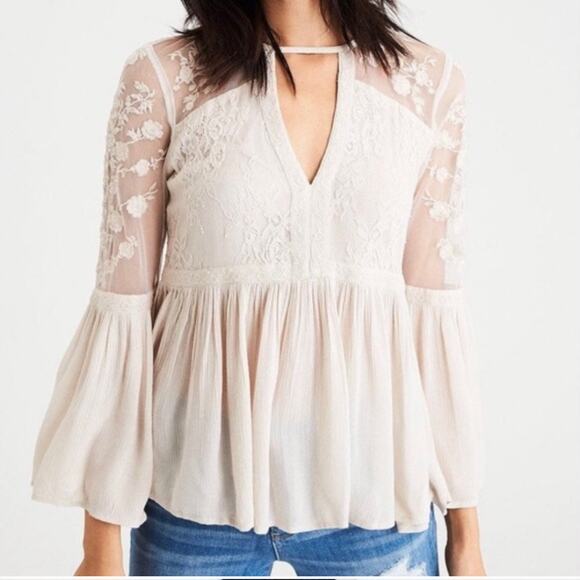 NWT American Eagle Outfitters Boho Long Sleeve Lace Blouse Women's Size XS - Picture 1 of 7